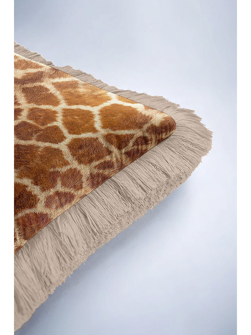 Karışık Lüks Safari Dokulu Saçaklı Yastık Kılıfı - Vahşi Doğa Temalı Bohem Bej Püsküllü Kırlent Kılıfı-6