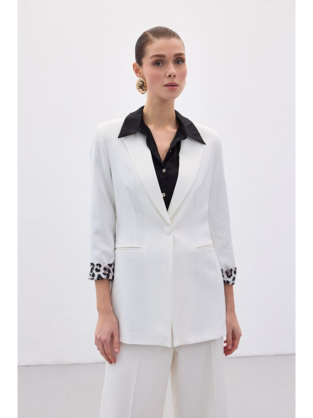 Mono Yaka Klasik Ceket - Ekru-1