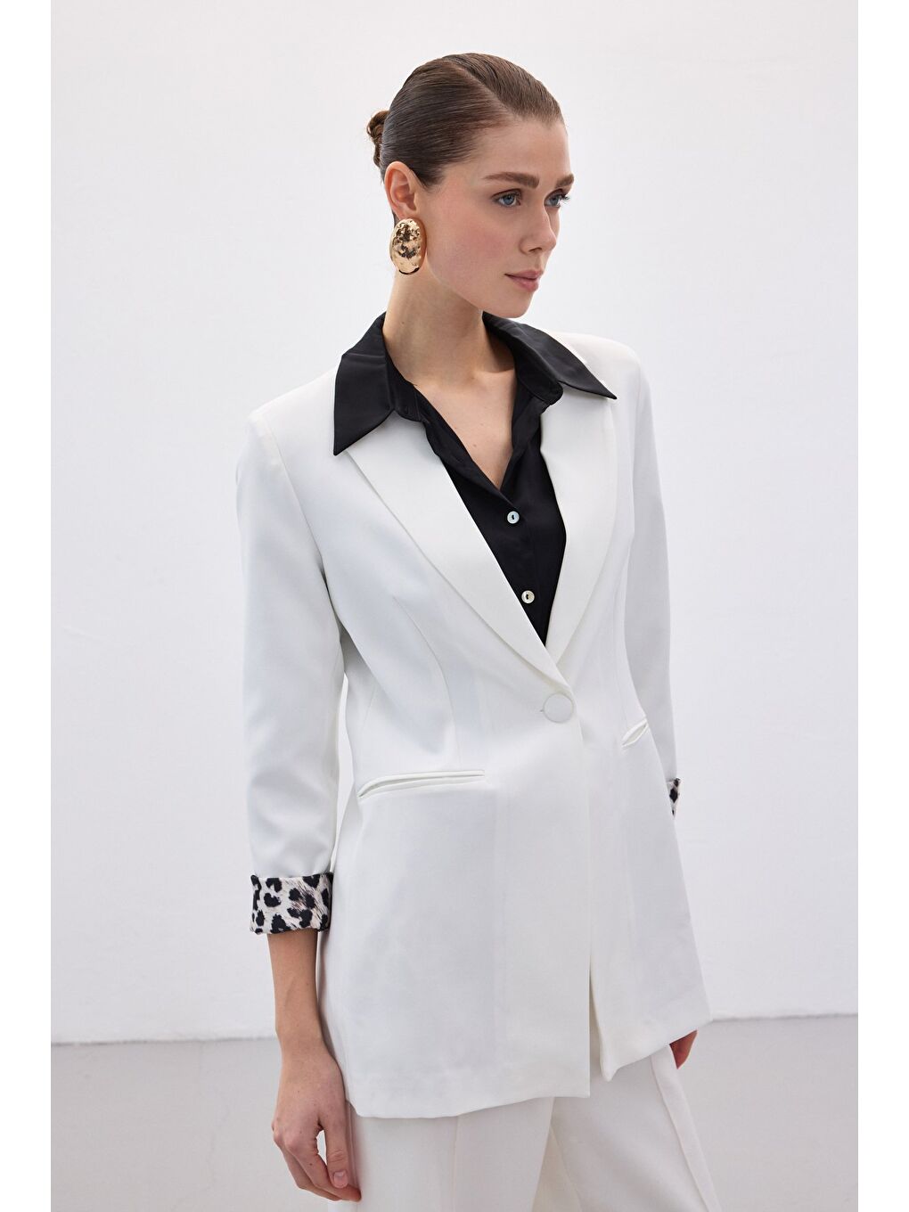 Mono Yaka Klasik Ceket - Ekru-2