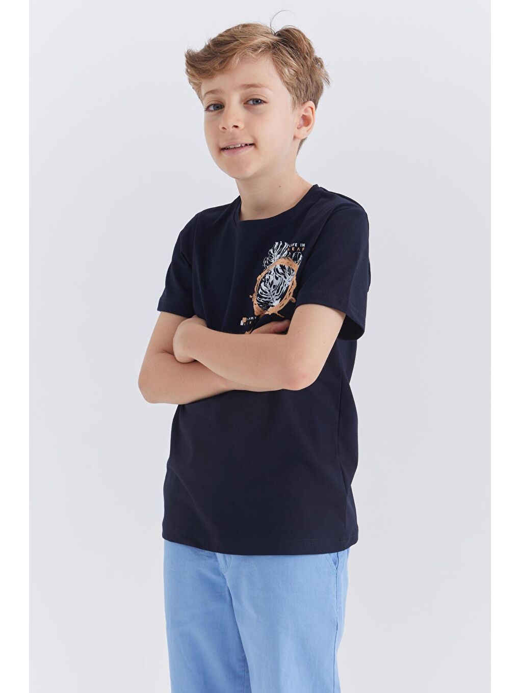 TOMMYLIFE Lacivert Baskılı O Yaka Kısa Kollu Standart Kalıp Erkek Çocuk T-Shirt  - 10867 - 4