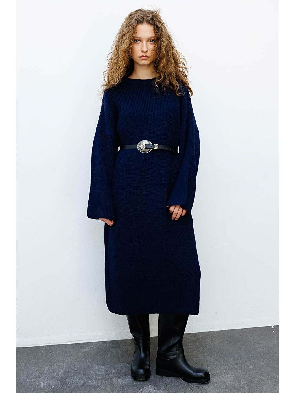 Triko Elbise - Lacivert-1