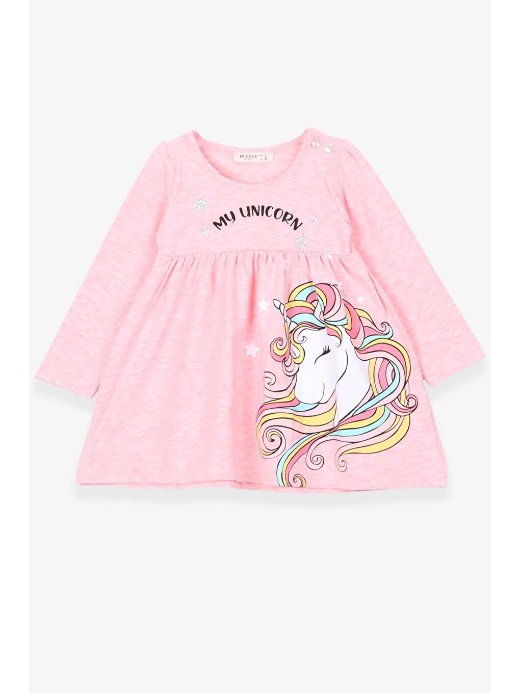 Pembe Kız Bebek Uzun Kollu Elbise Somon Melanj (2 Yaş)