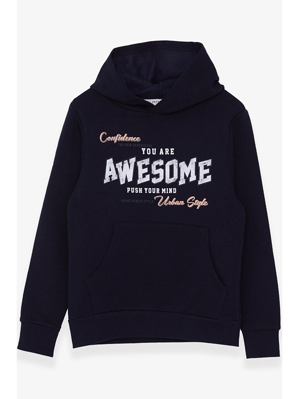 Erkek Çocuk Sweatshirt Baskılı Kanguru Cepli Lacivert (8 Yaş)