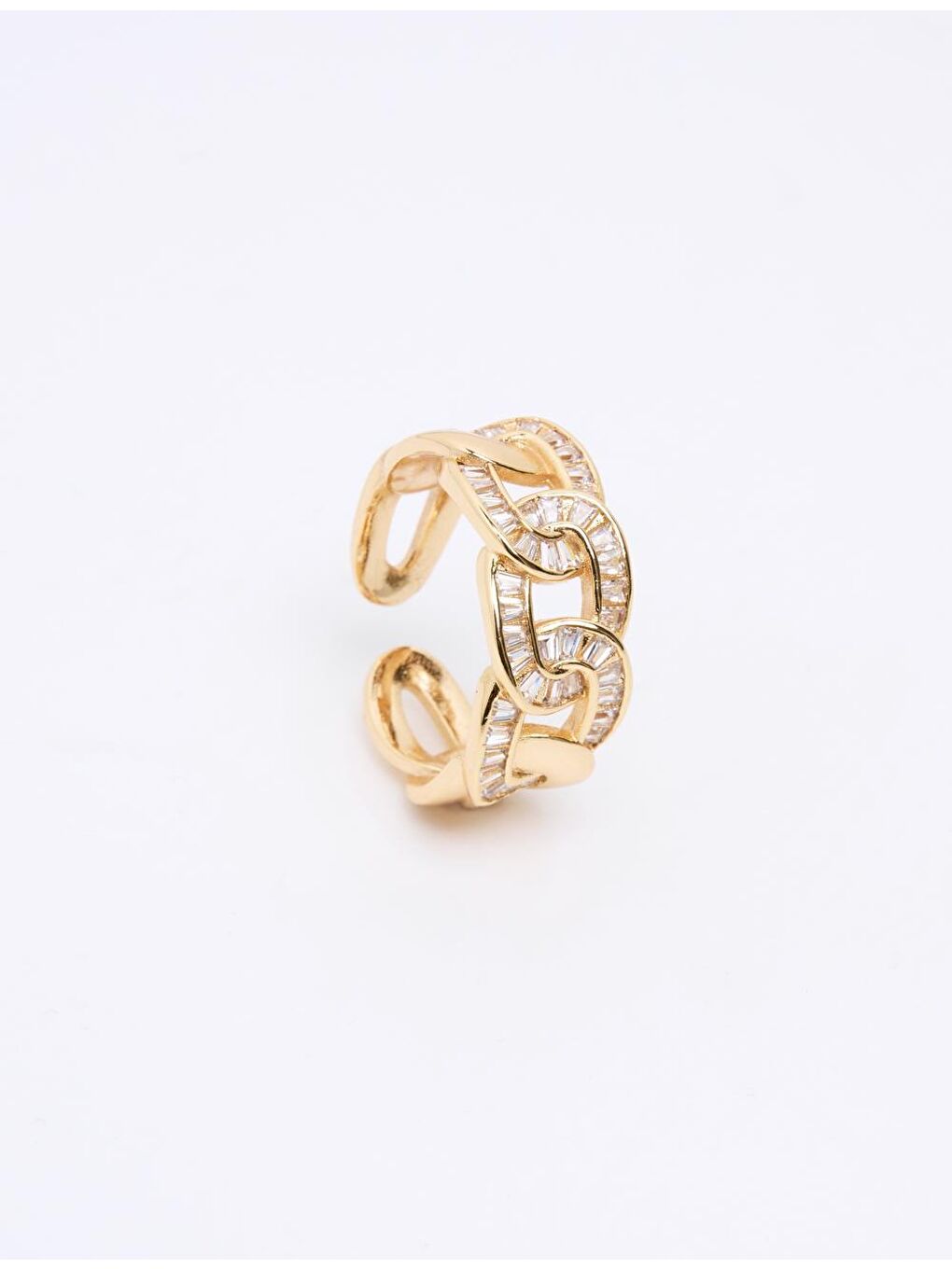 Sarı Altın Parlak Taşlı Zincir Yüzük-2