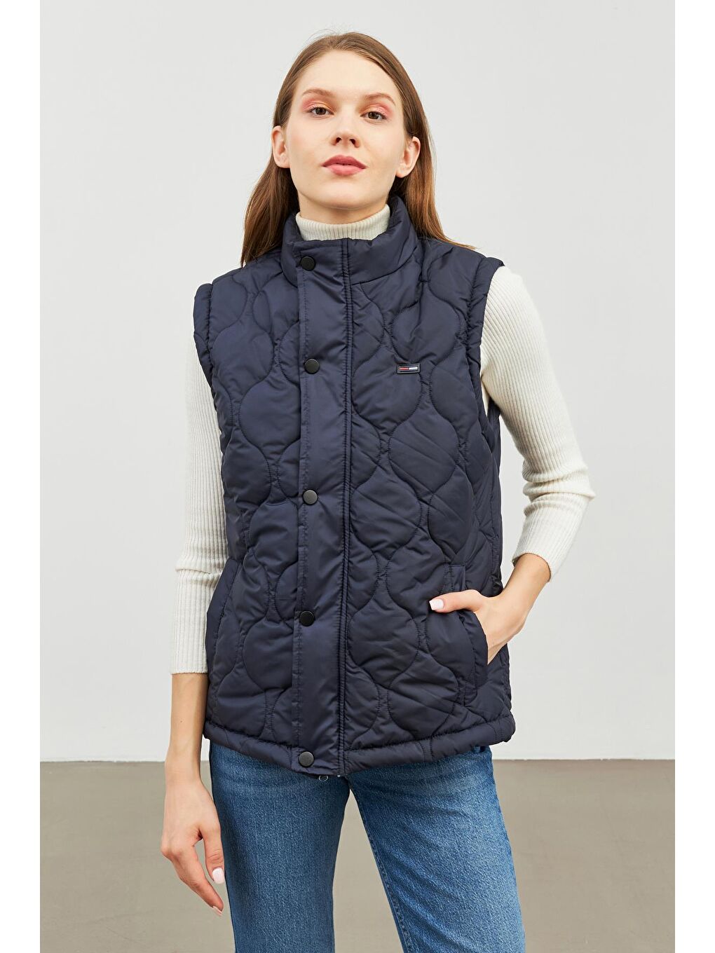 Lacivert Kadın Soğan Desen Kapitone  Yelek BKY-3000