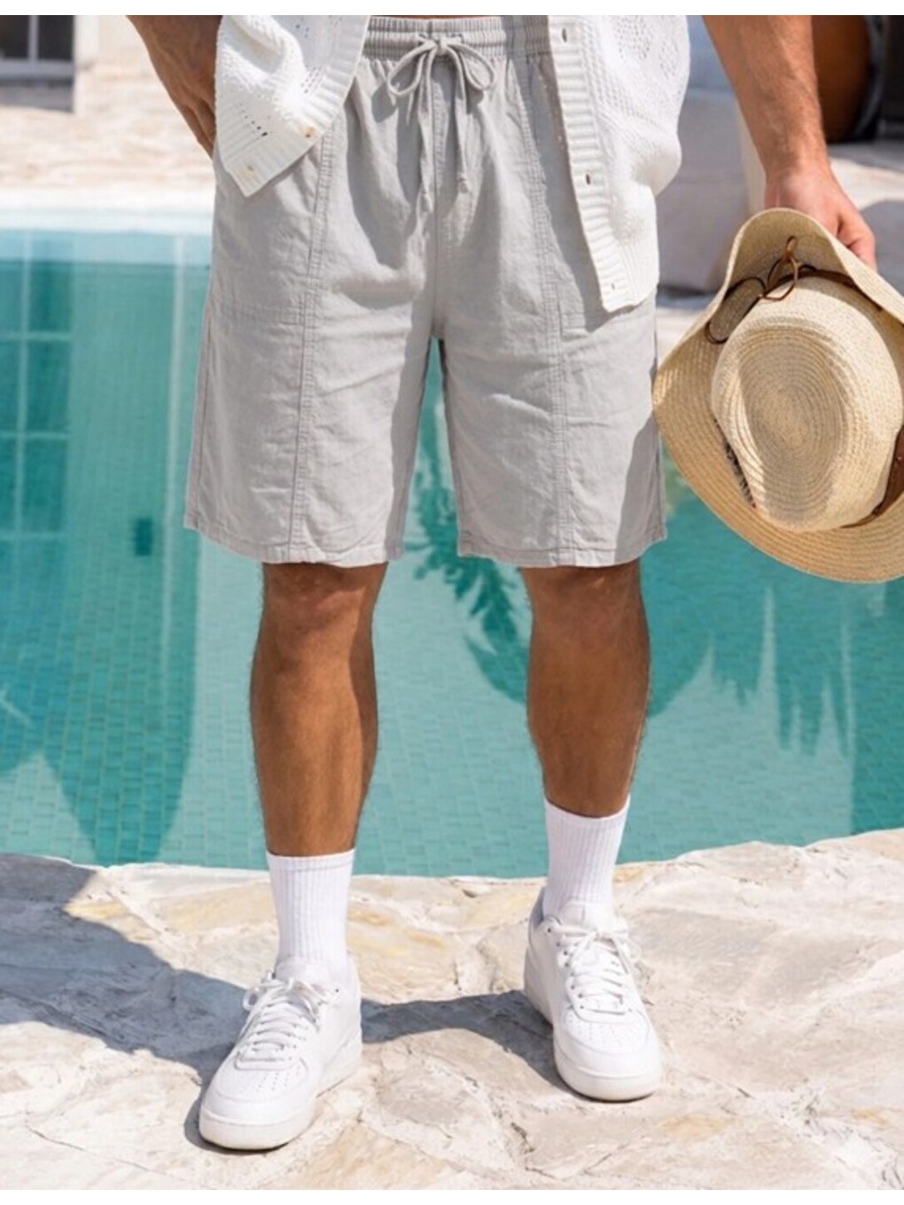 Gri Premium %100 Pamuk Bağcıklı Erkek Şort – Relax Fit Yazlık Old Money Şort