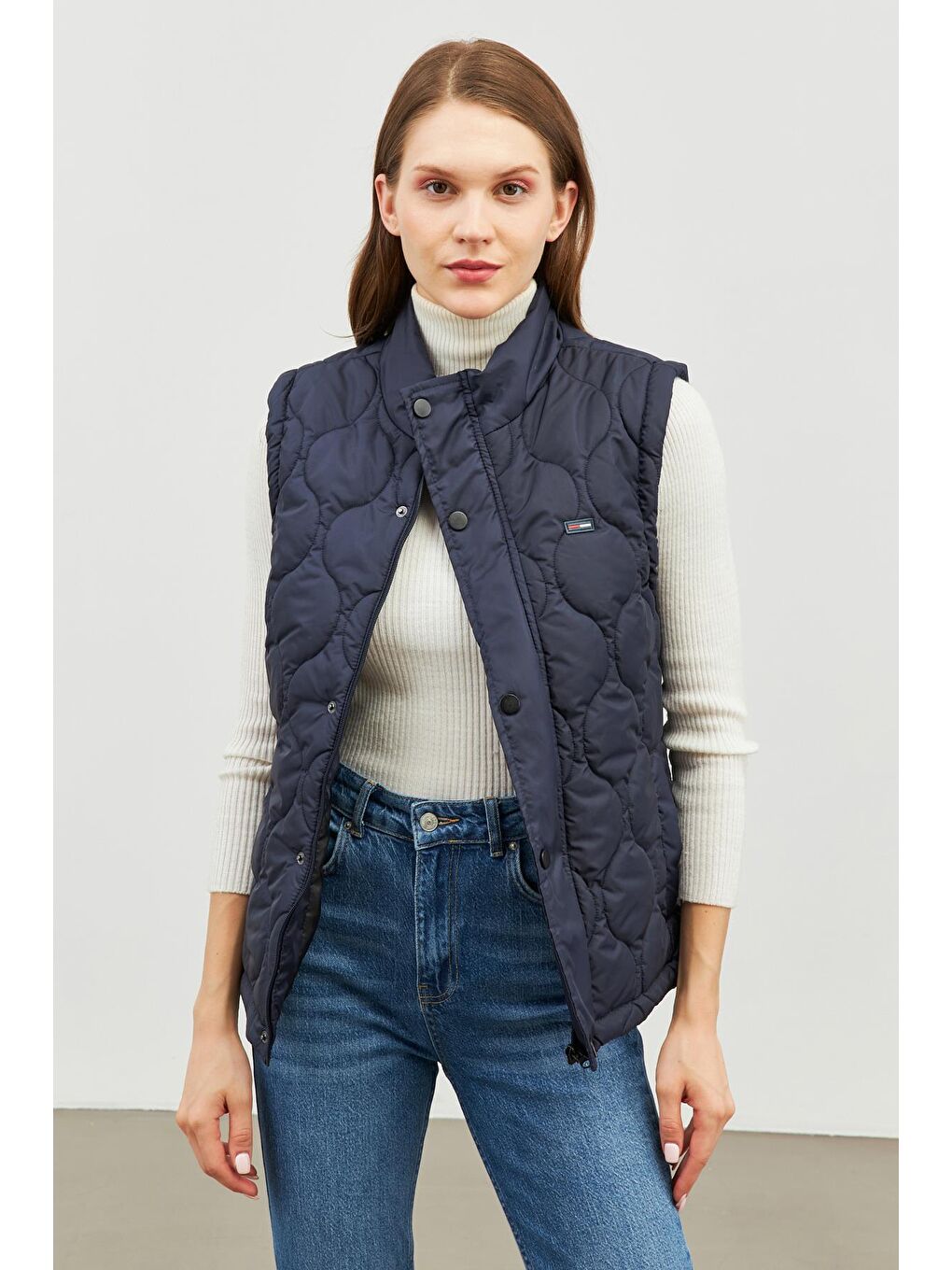 Lacivert Kadın Soğan Desen Kapitone  Yelek BKY-3000-3