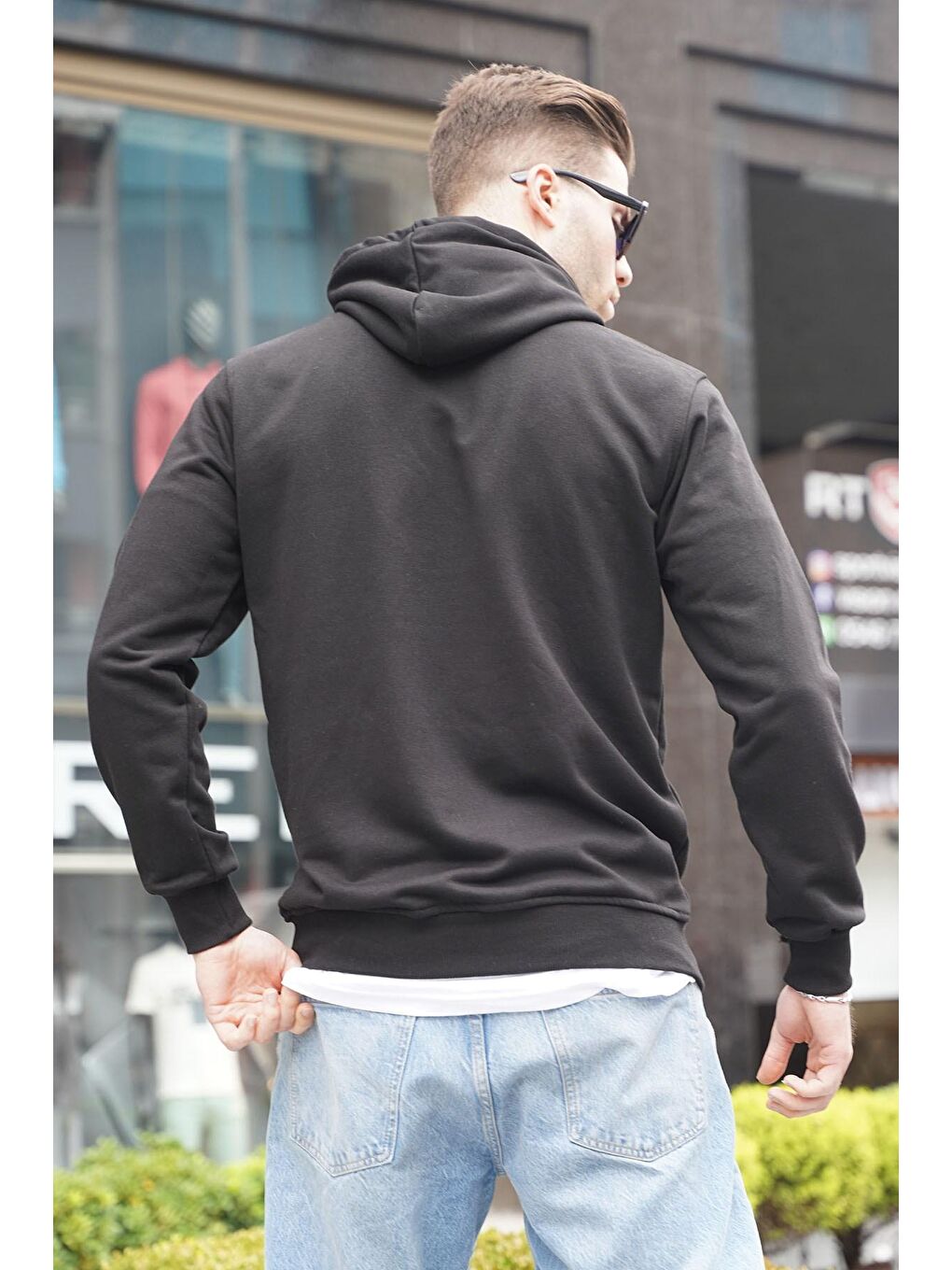 Siyah Baskılı Kapüşonlu  Erkek Hoodie 6039-1