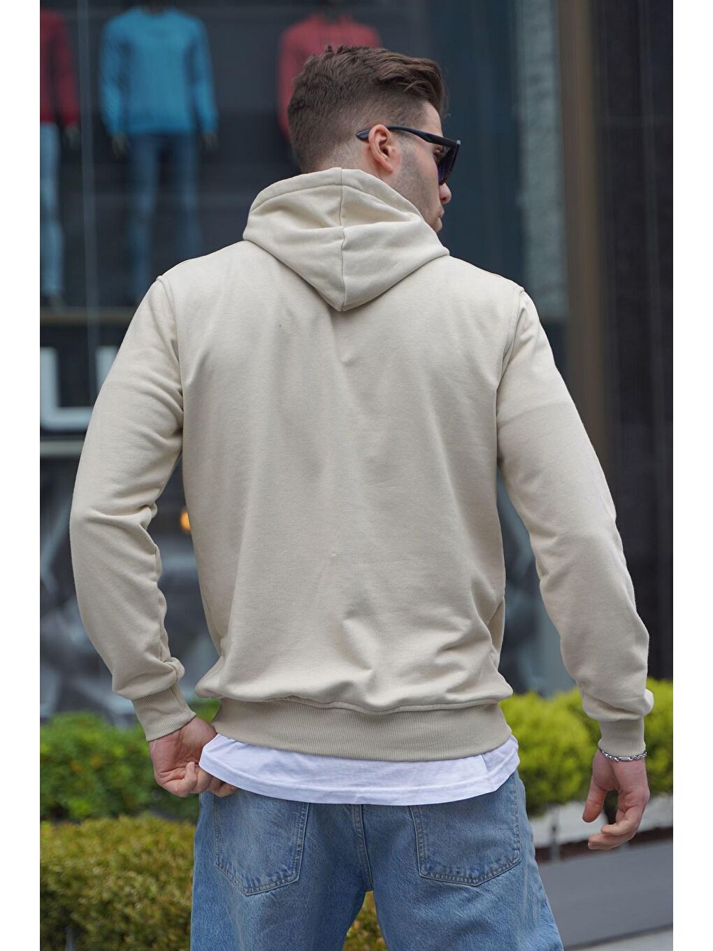 Bej Baskılı Kapüşonlu Erkek Sweatshirt 6039-1