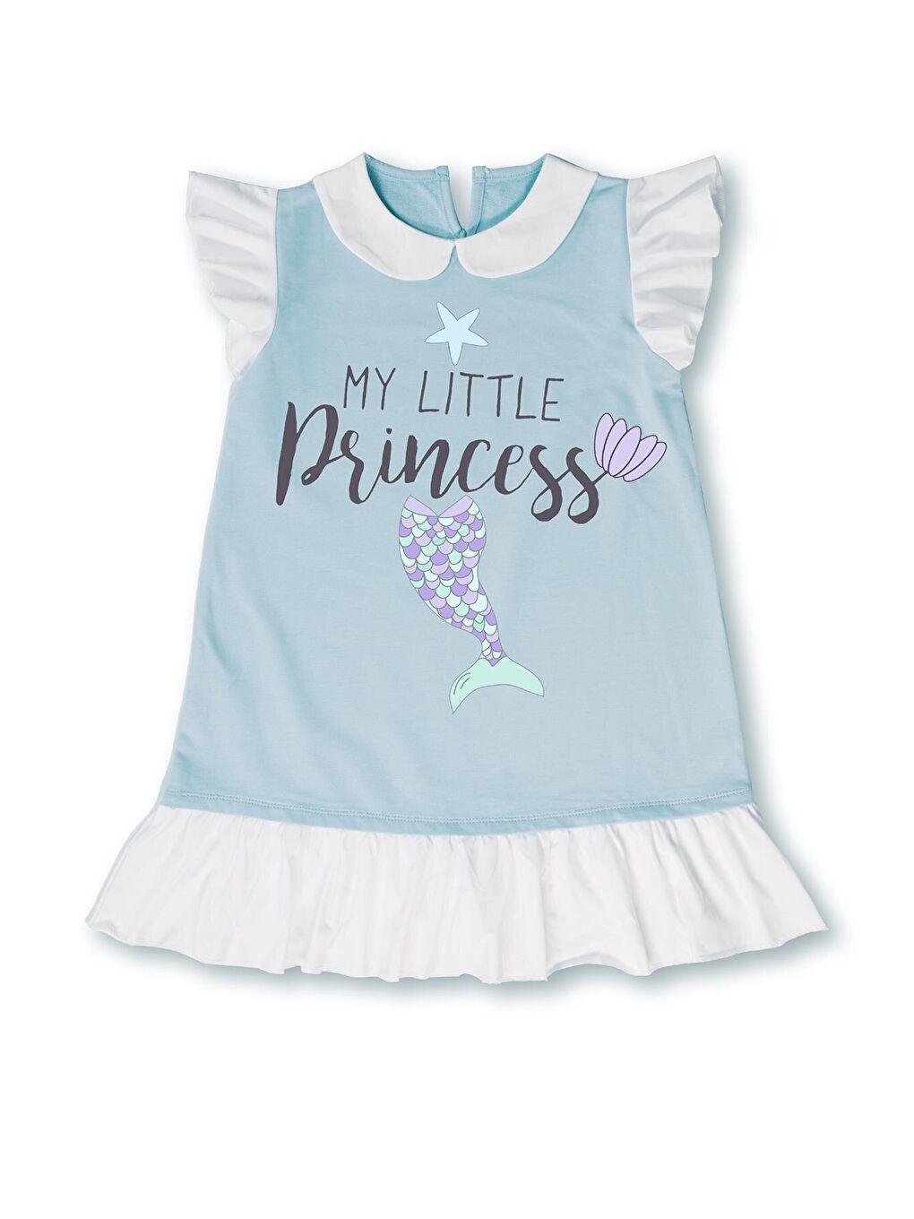 LupiaKids Mavi-Beyaz Little Princess Baby Neck Kız Elbise - 2