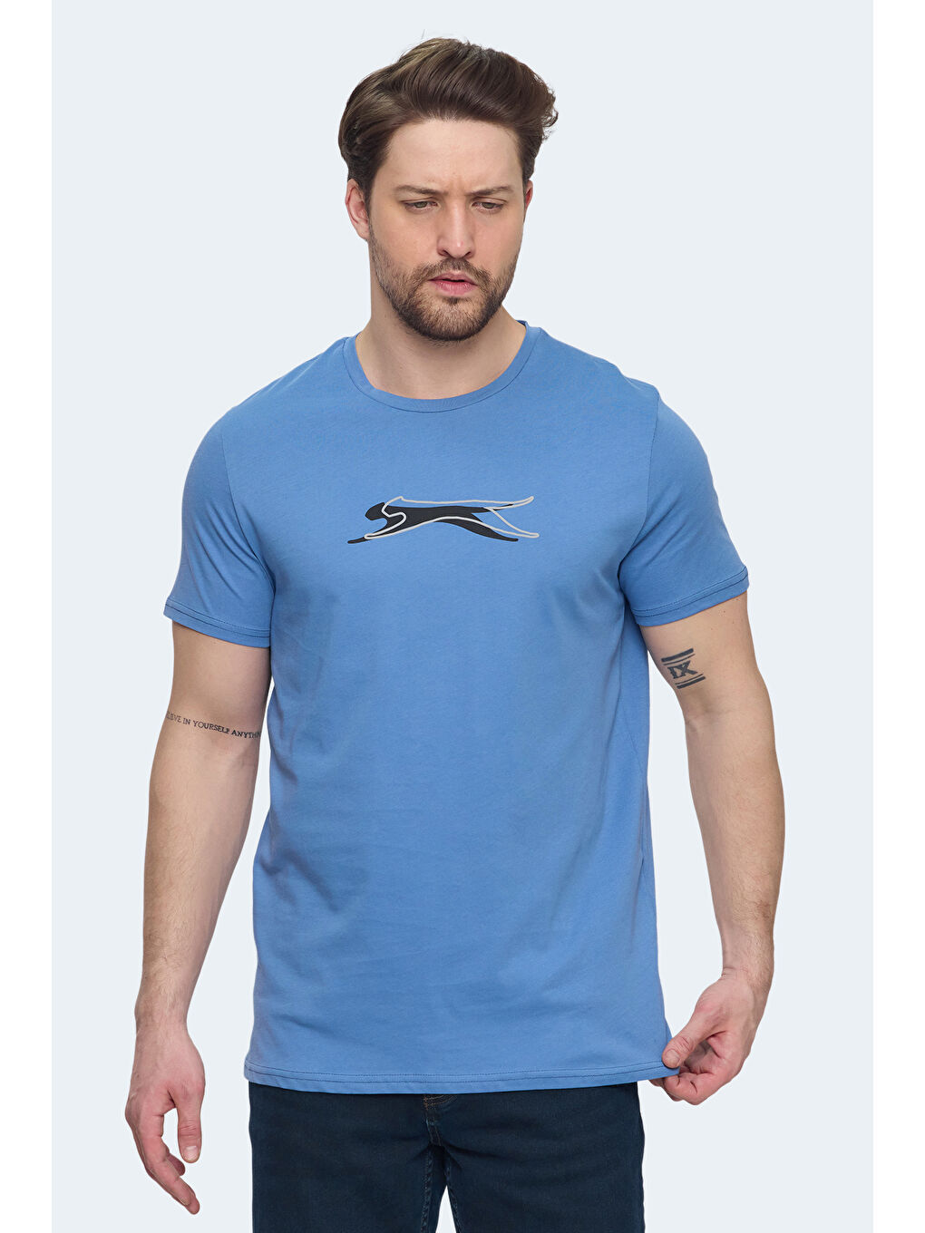 Petrol Bisiklet Yaka Kısa Kollu Erkek %100 Pamuk Tişört-2