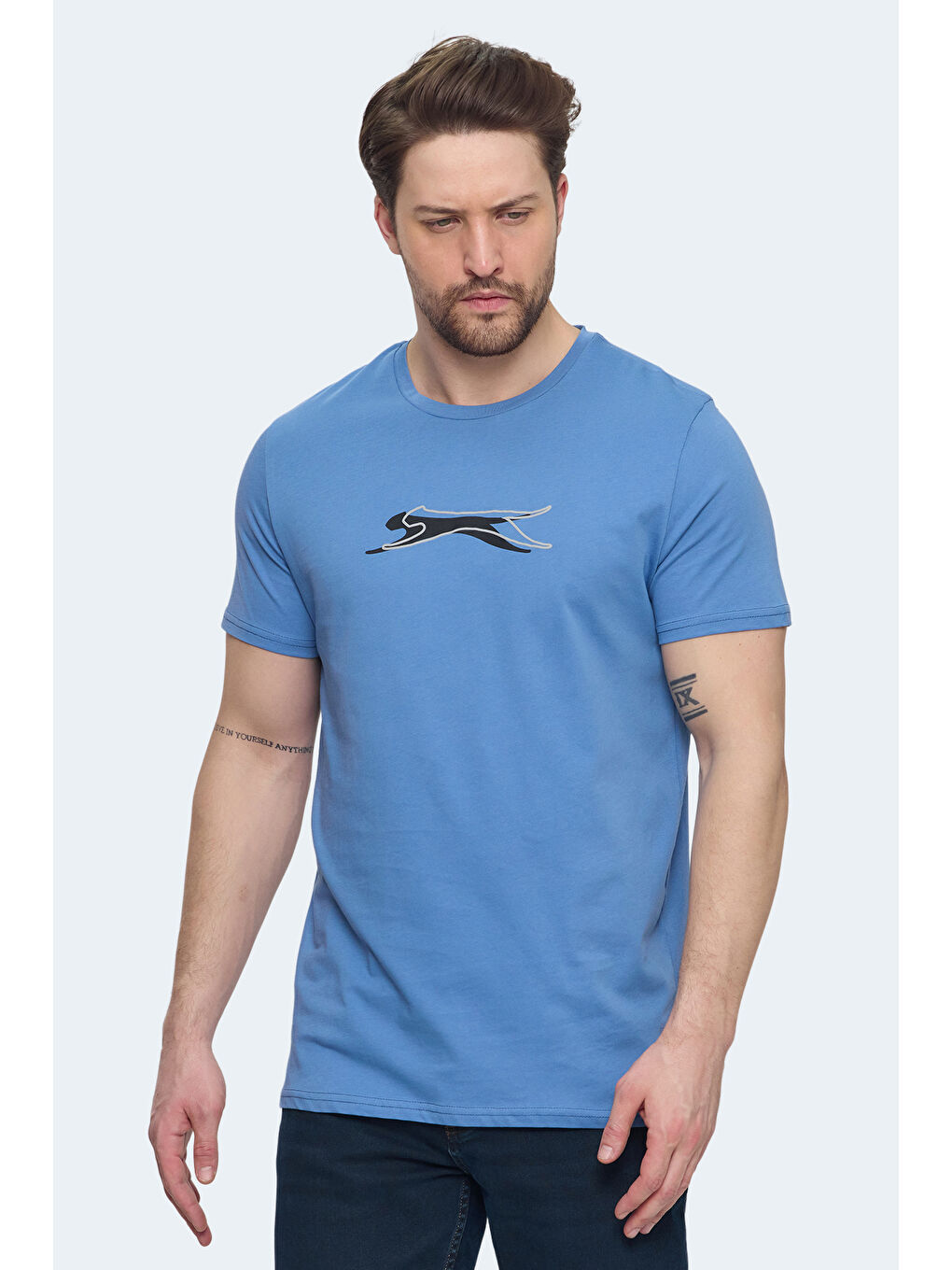 Petrol Bisiklet Yaka Kısa Kollu Erkek %100 Pamuk Tişört-5