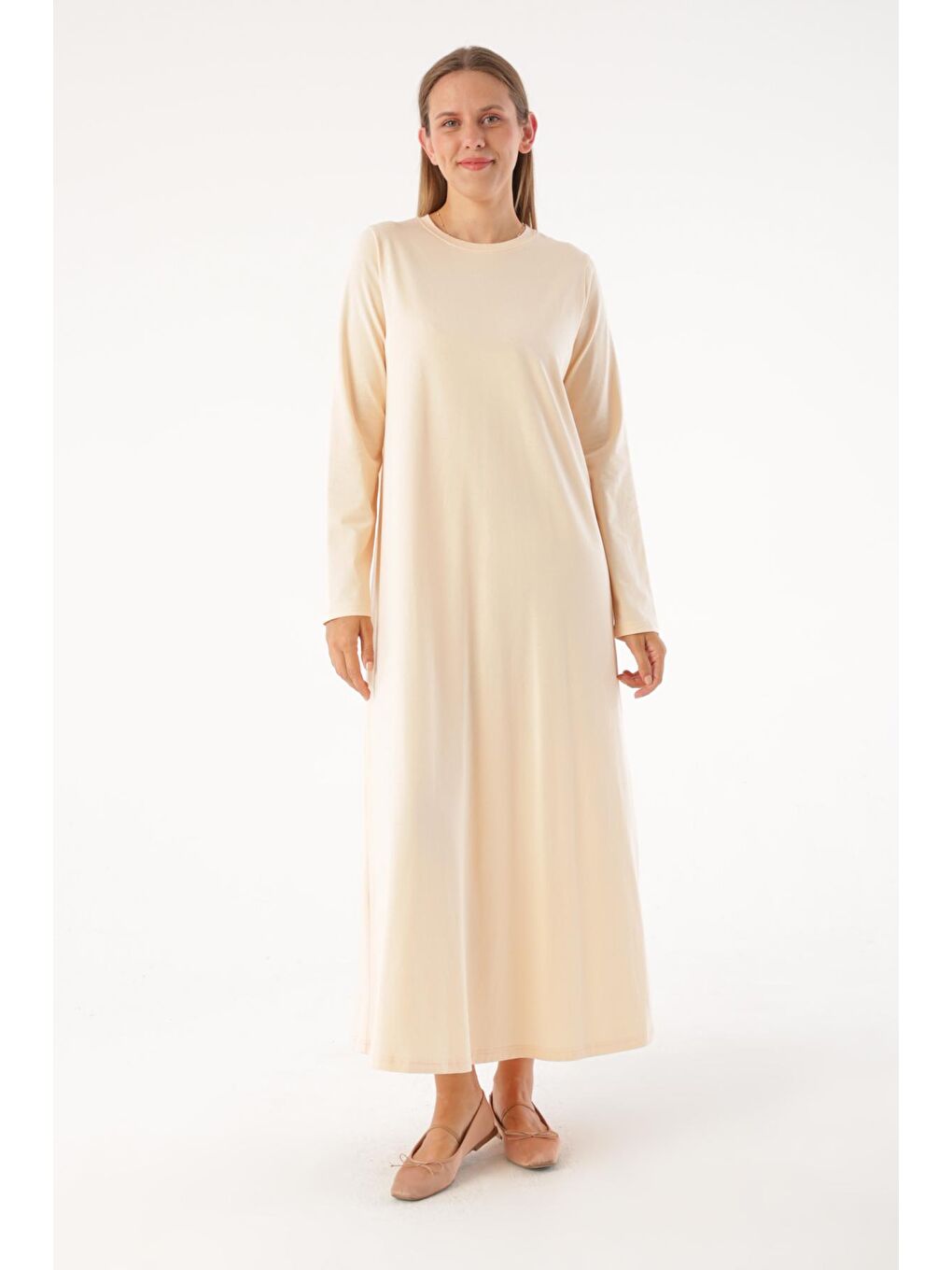 Bej Ten Uzun Kollu İçlik Elbise-1