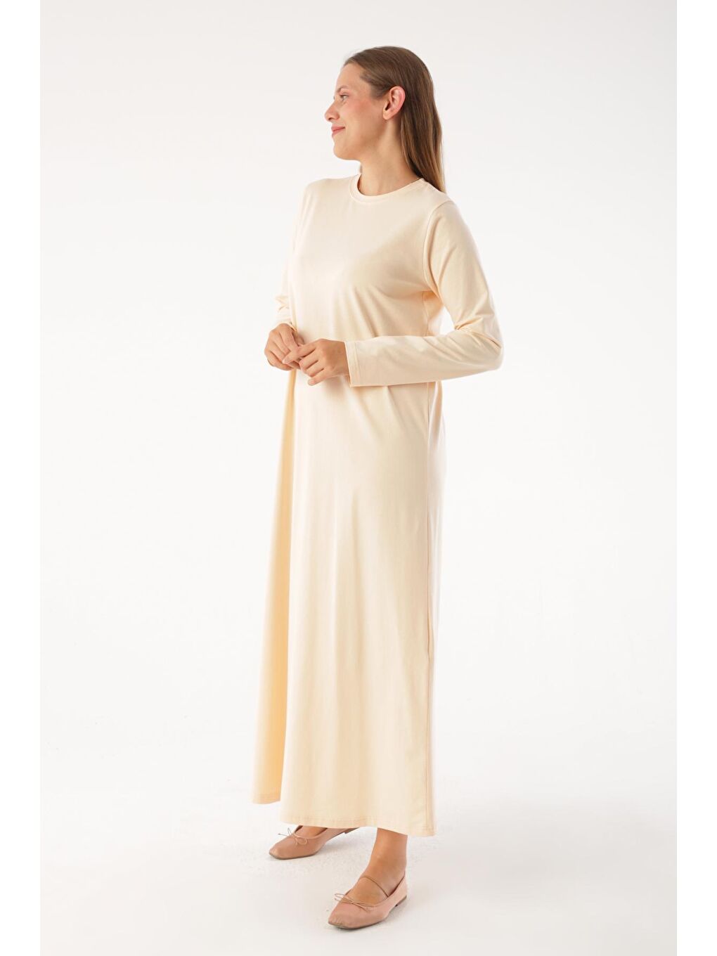 Bej Ten Uzun Kollu İçlik Elbise-2