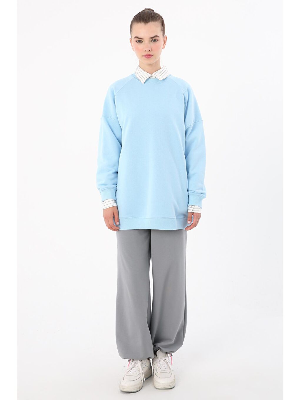 ALLDAY Açık Mavi 3 İplik Oversize Basic Sweatshirt - 1