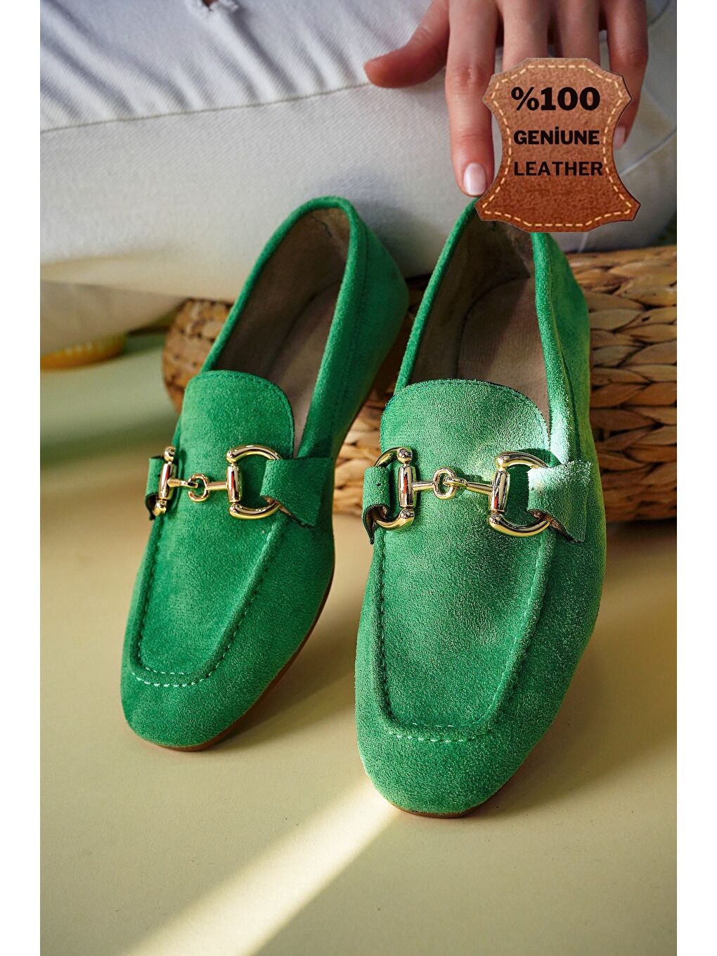 Yeşil MONA Metal Tokalı Deri Kadın Loafer Günlük Ayakkabı