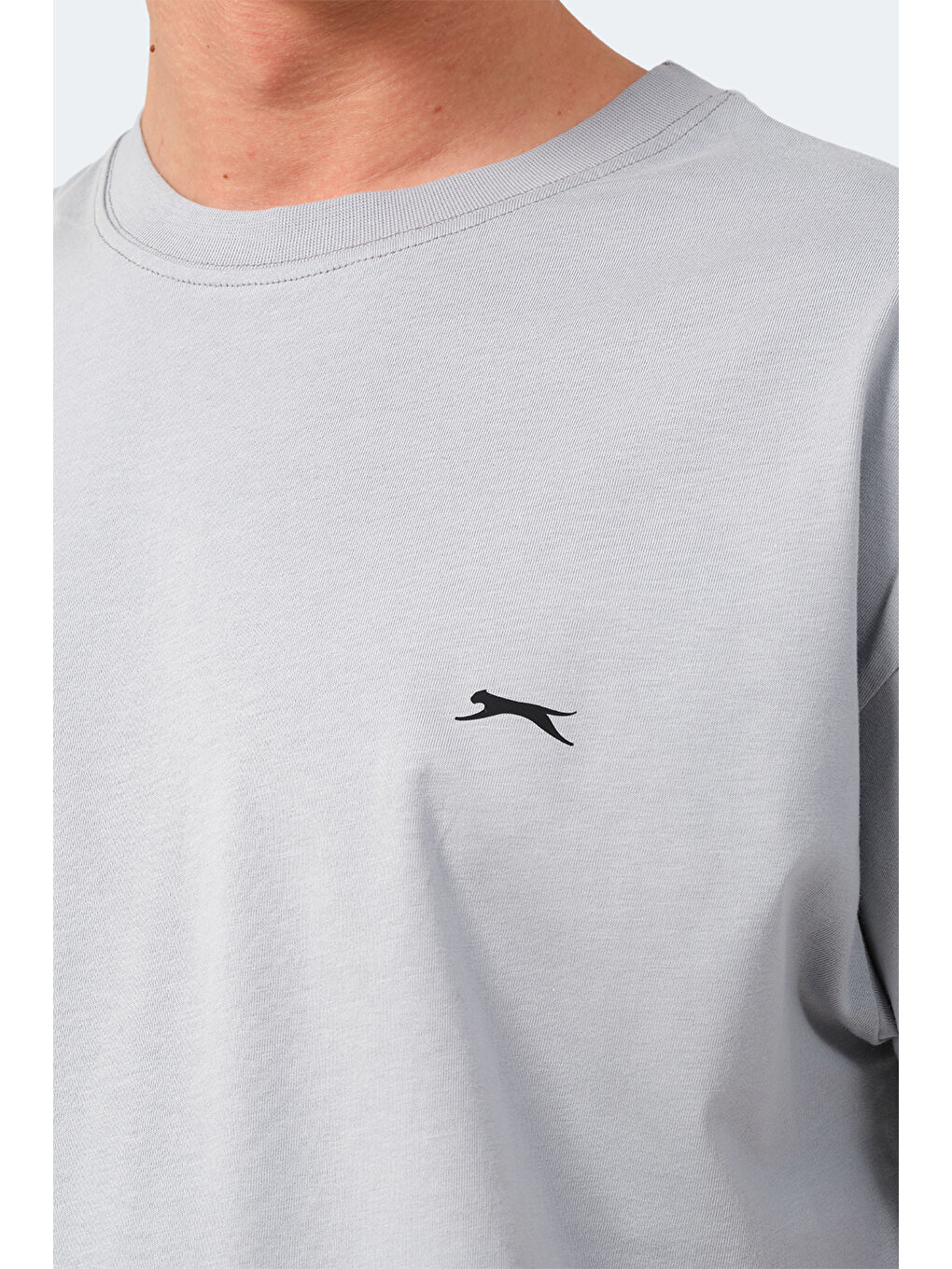 Gri Bisiklet Yaka Kısa Kollu Oversize Erkek Tişört-4