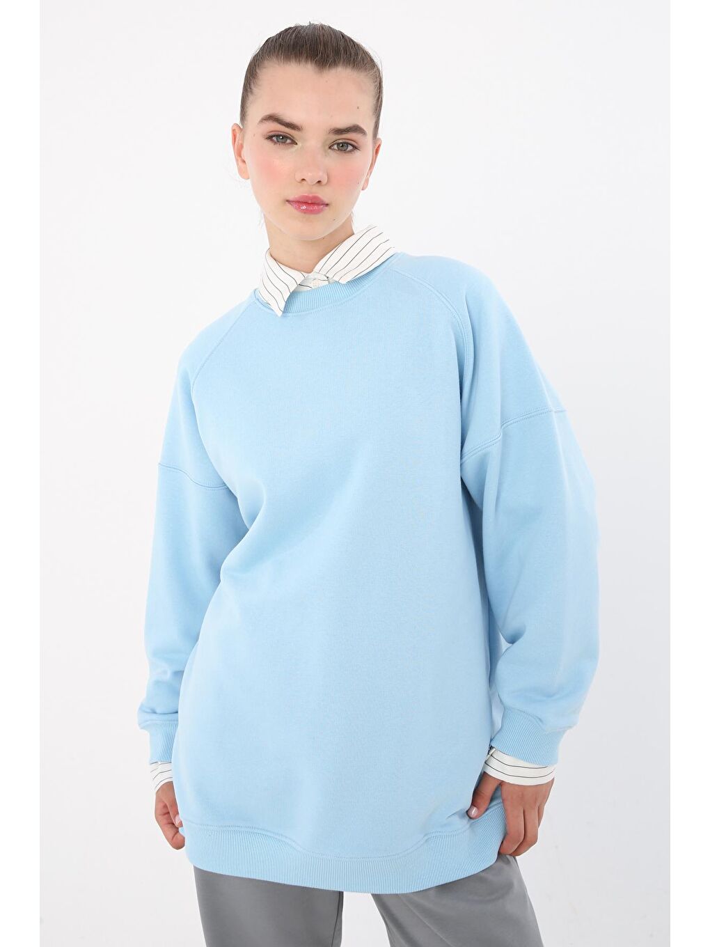 ALLDAY Açık Mavi 3 İplik Oversize Basic Sweatshirt - 4