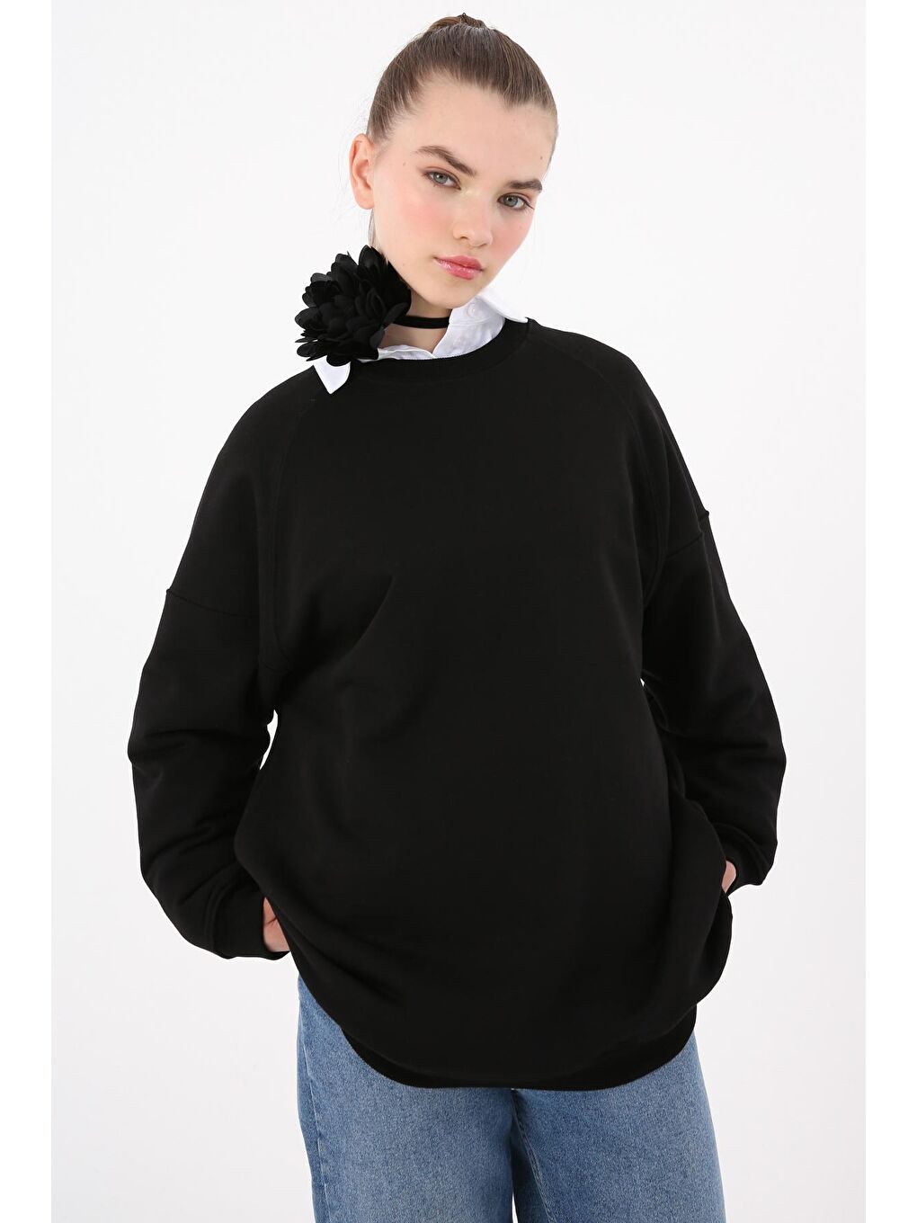 ALLDAY Siyah 3 İplik Oversize Basic Sweatshirt