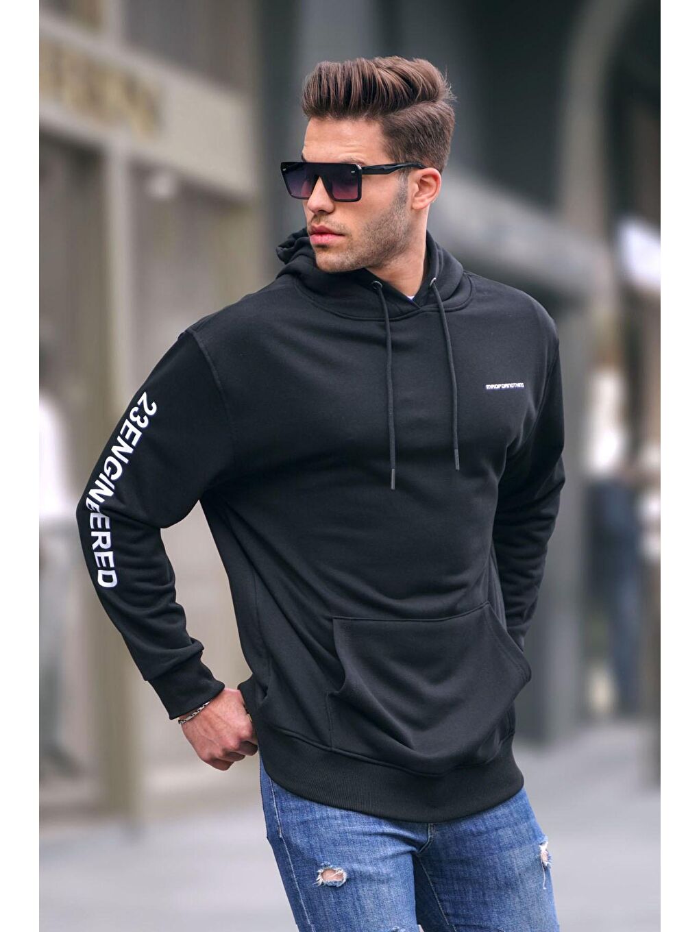 Siyah Kapüşonlu  Erkek Hoodie 6038