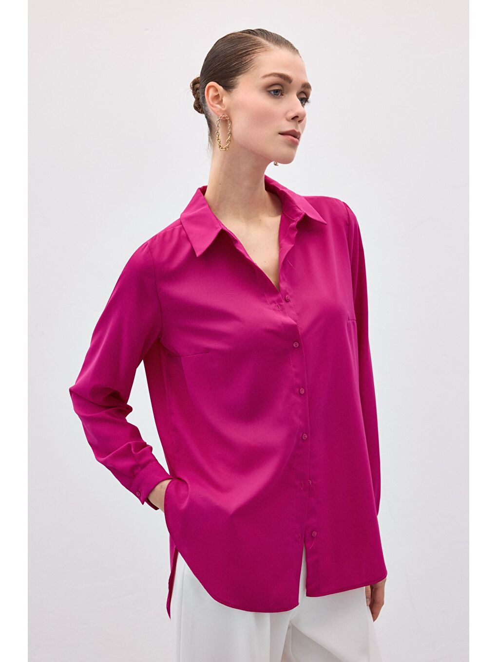 Düz Klasik Gömlek - Fuşya-2
