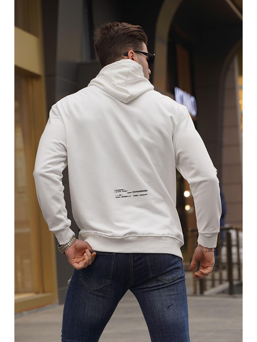 Ekru Kapüşonlu Erkek Sweatshirt 6038-1