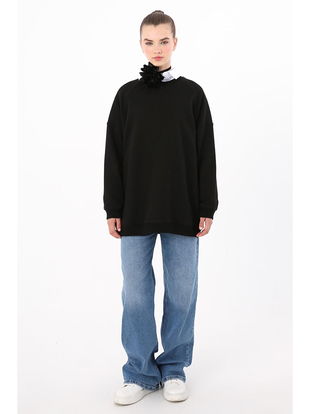 ALLDAY Siyah 3 İplik Oversize Basic Sweatshirt - 1