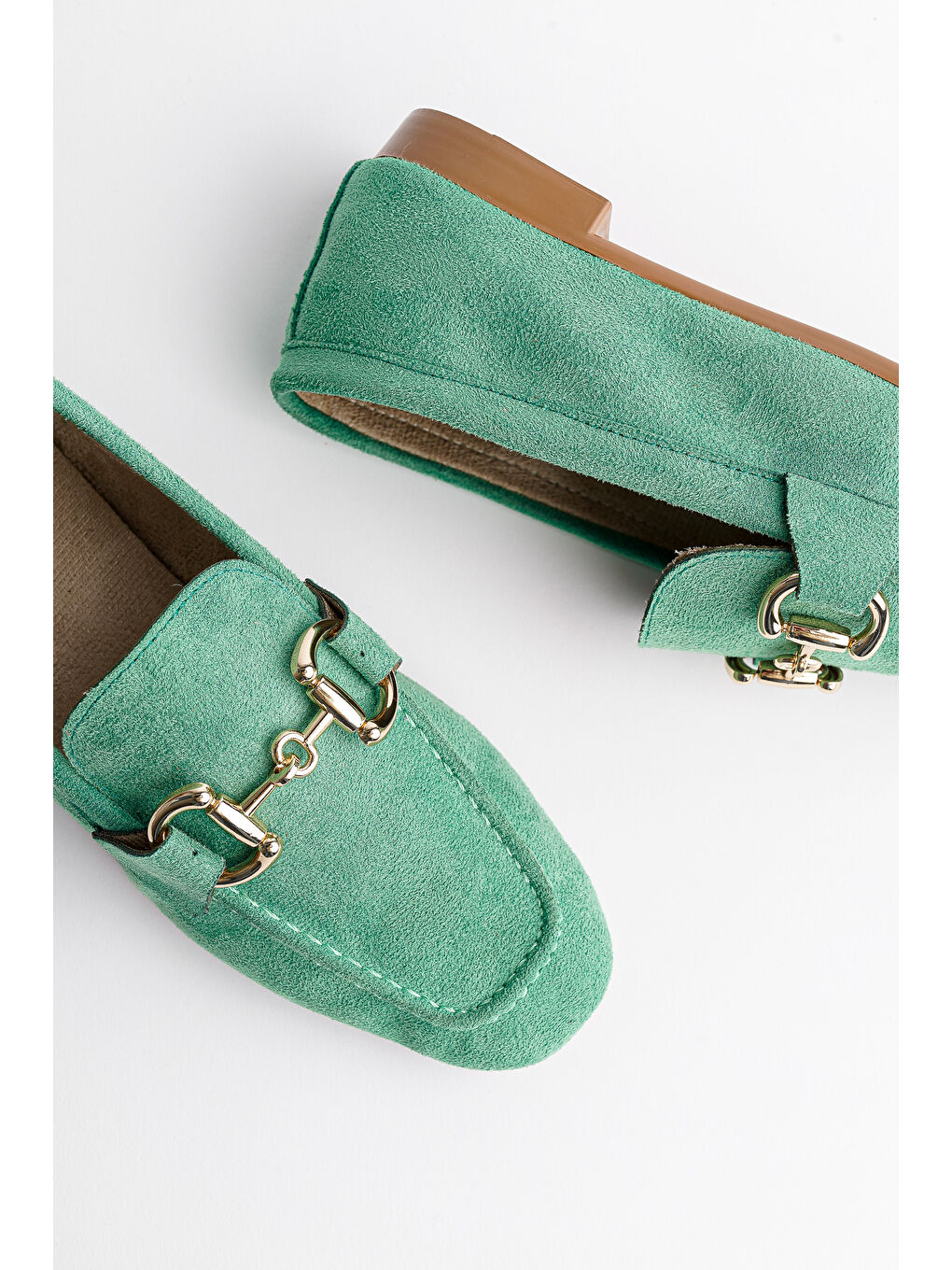 Yeşil MONA Metal Tokalı Deri Kadın Loafer Günlük Ayakkabı-5