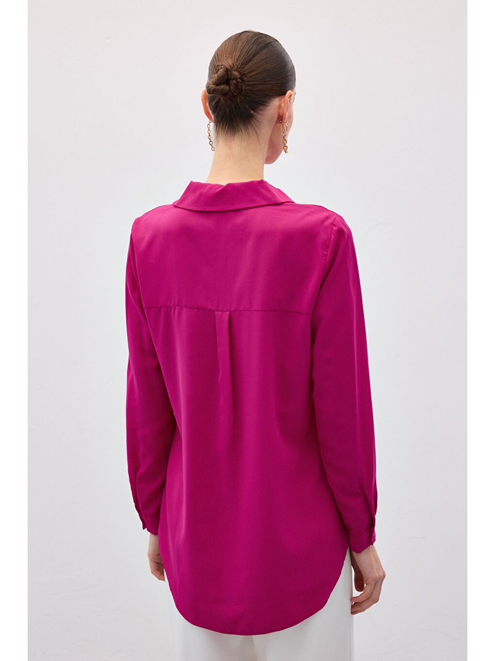 Düz Klasik Gömlek - Fuşya-5