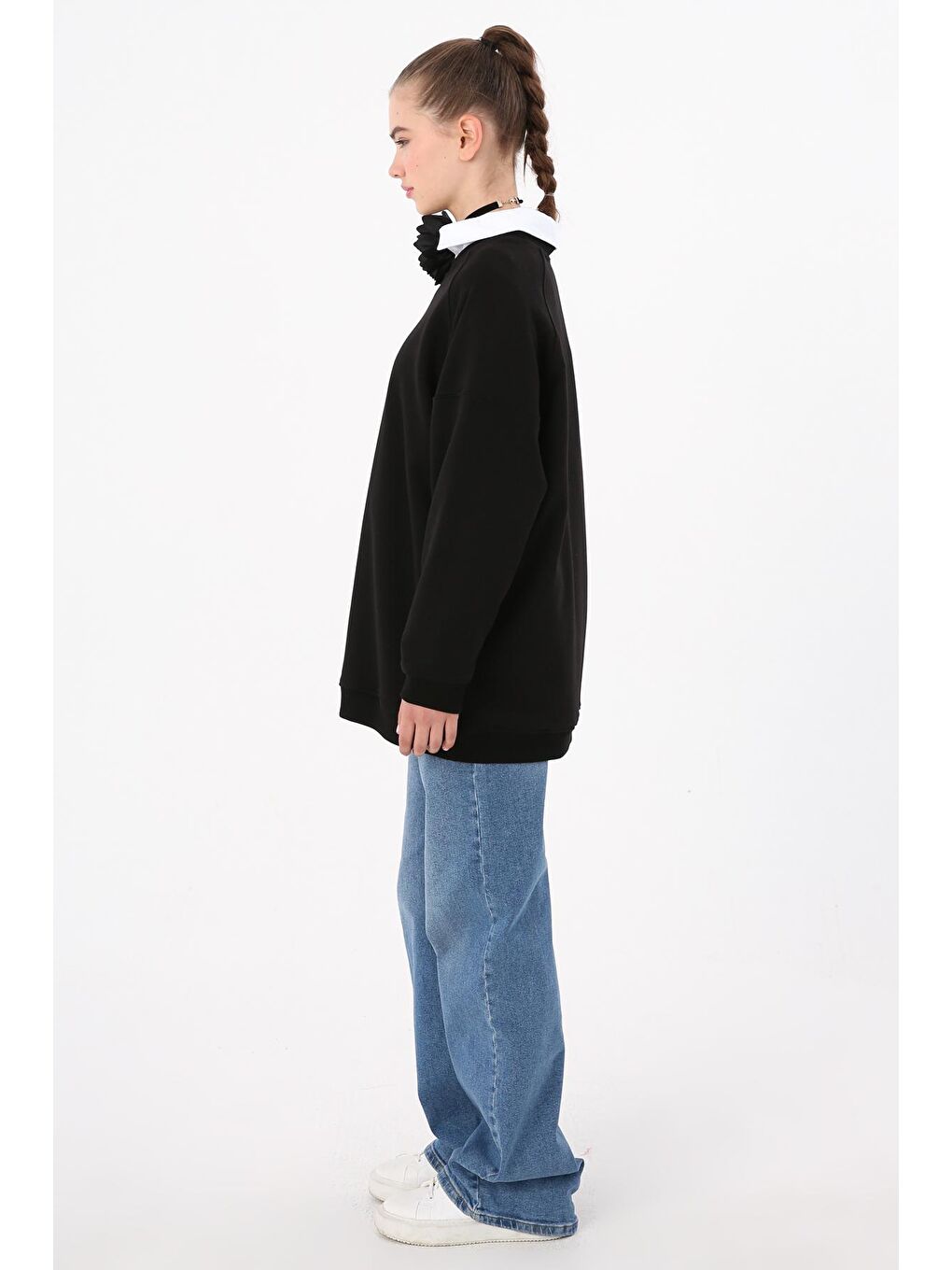 ALLDAY Siyah 3 İplik Oversize Basic Sweatshirt - 2