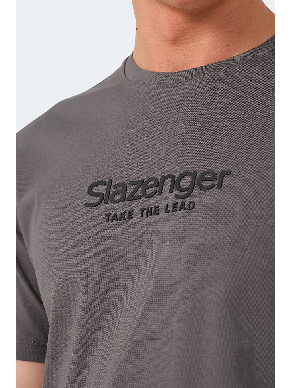 Gri Bisiklet Yaka Kısa Kollu Baskılı Erkek Tişört-3