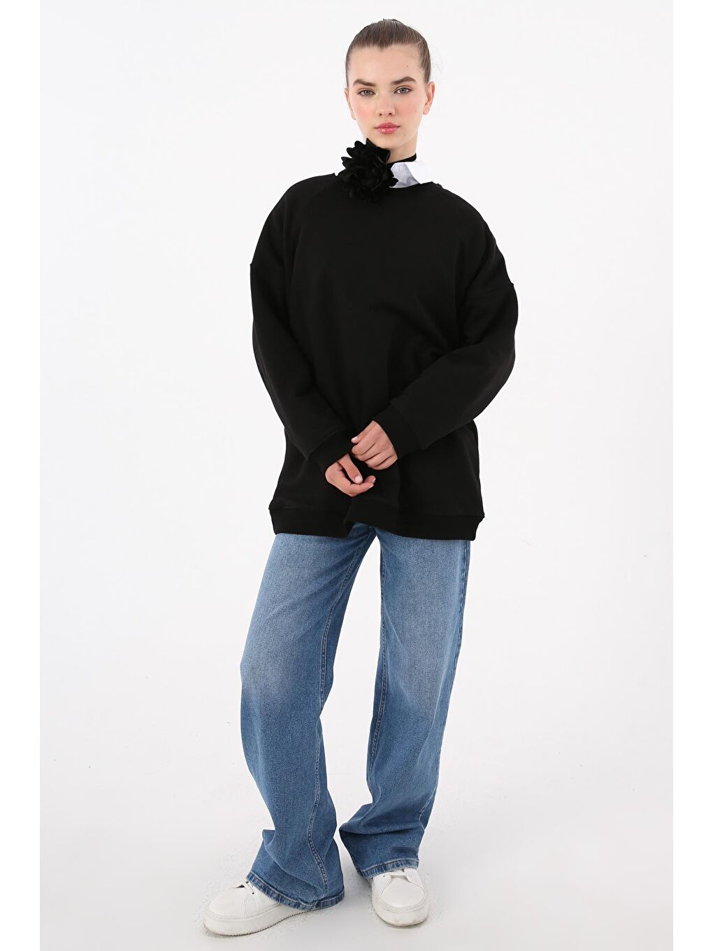 ALLDAY Siyah 3 İplik Oversize Basic Sweatshirt - 4