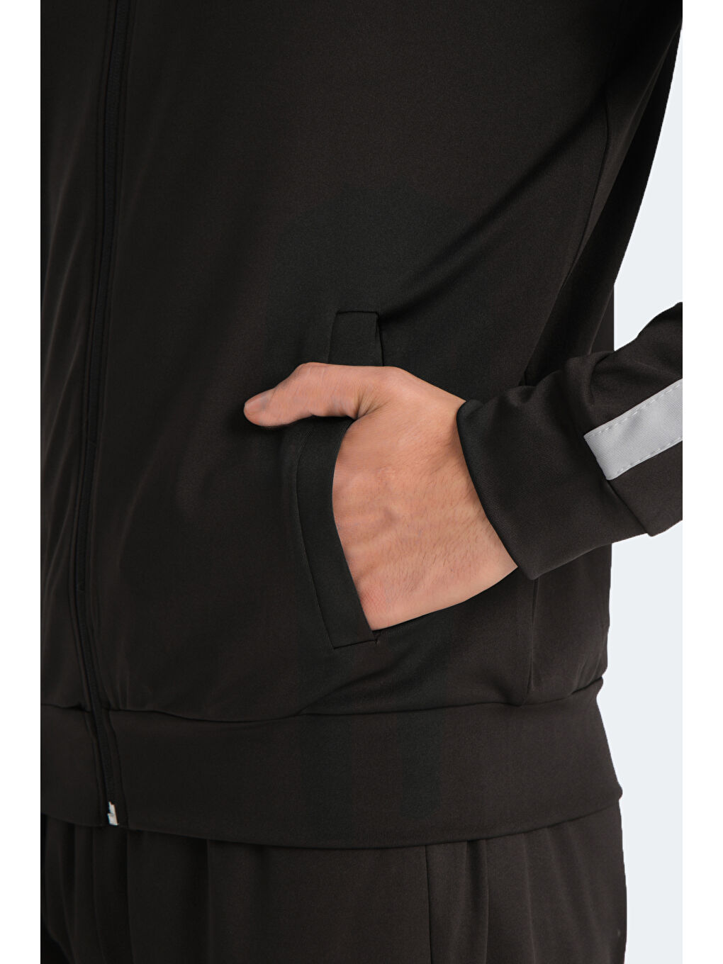 RAPIDLY IN Erkek Fermuarlı Dik Yaka Cepli Siyah Eşofman Takımı-4