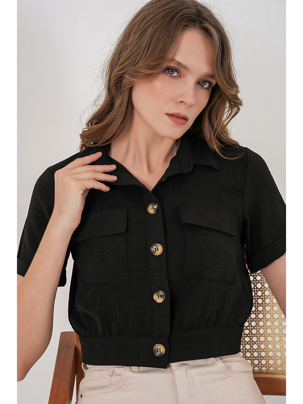 0663 Crop Ceket - Siyah-2