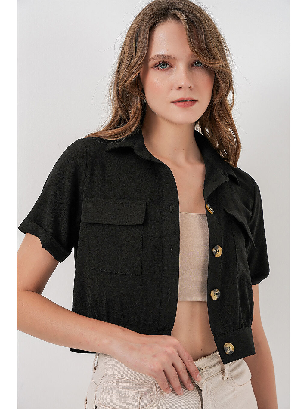 0663 Crop Ceket - Siyah-3