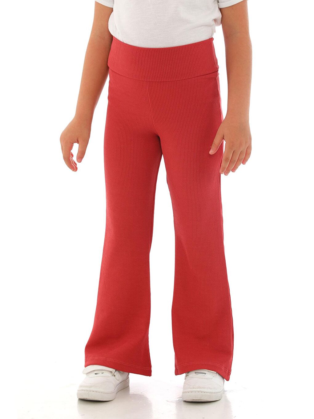 Pembe Yüksek Bel İspanyol Paça Fitilli Kız Çocuk Tayt