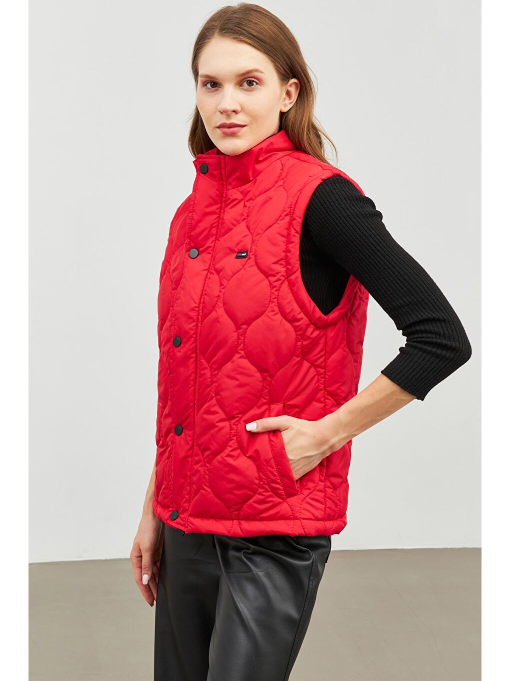 Kırmızı Kadın Soğan Desen Kapitone  Yelek BKY-3000-1