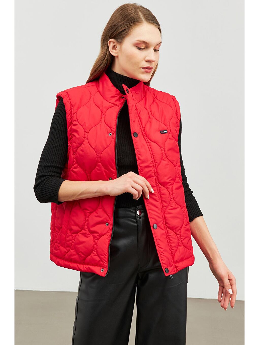 Kırmızı Kadın Soğan Desen Kapitone  Yelek BKY-3000-2