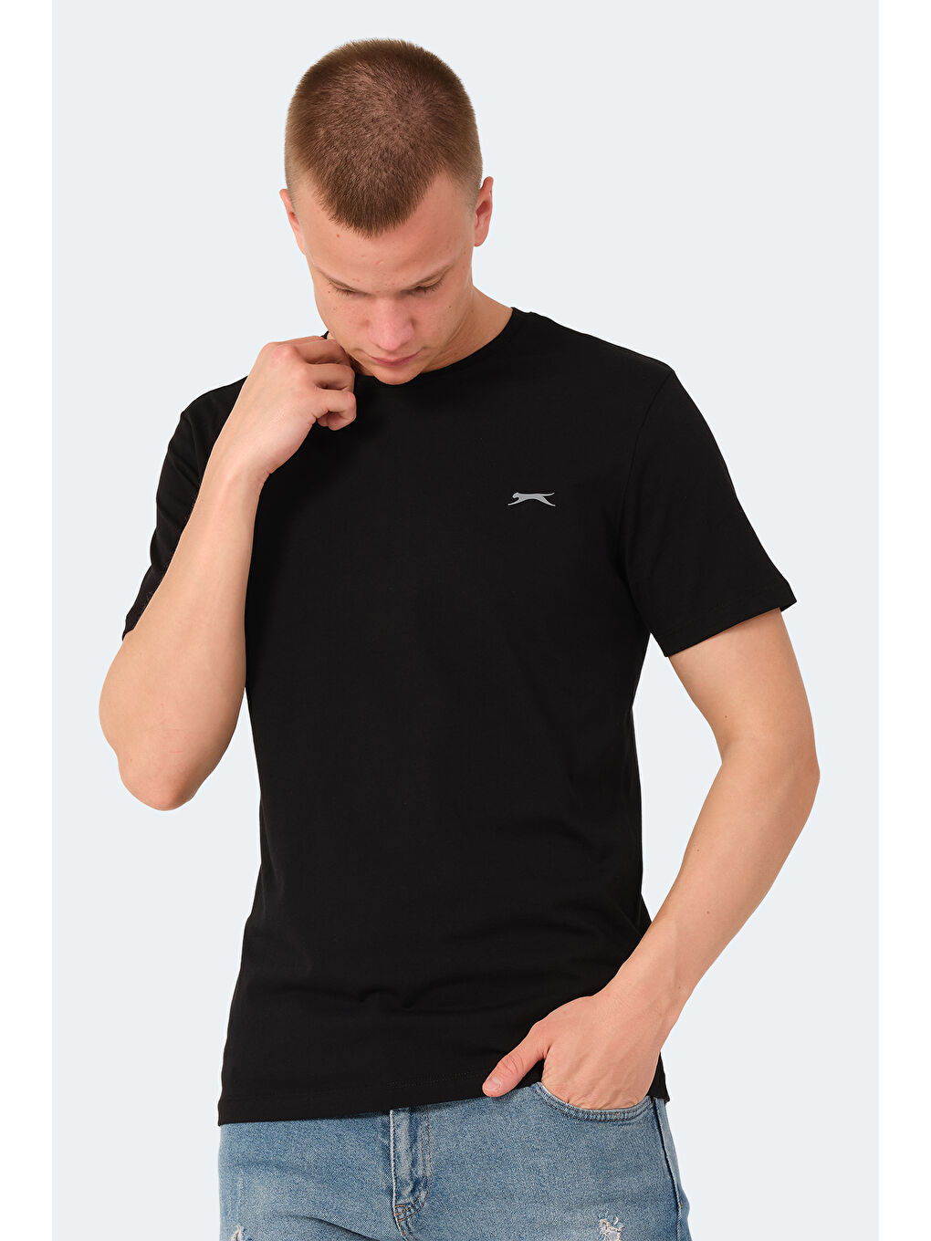 Siyah Bisiklet Yaka Kısa Kollu Arkası Yazı Baskılı Erkek %100 Pamuk Tişört-2