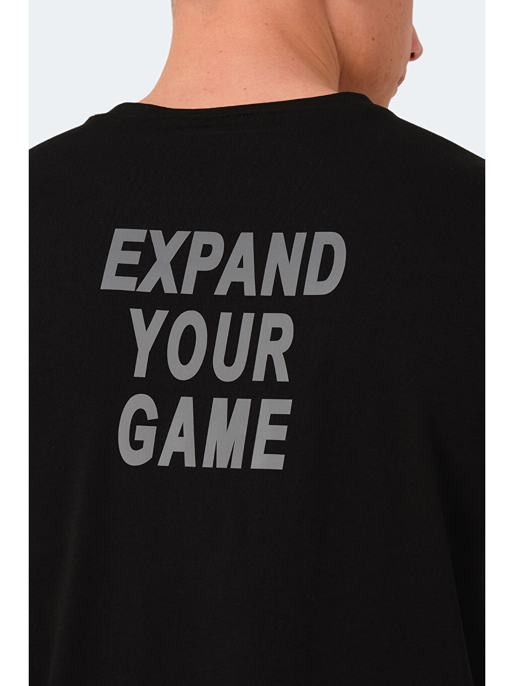 Siyah Bisiklet Yaka Kısa Kollu Arkası Yazı Baskılı Erkek %100 Pamuk Tişört-4