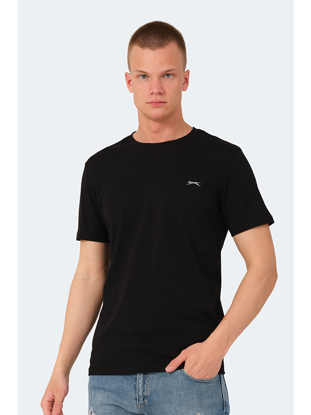 Siyah Bisiklet Yaka Kısa Kollu Arkası Yazı Baskılı Erkek %100 Pamuk Tişört-5