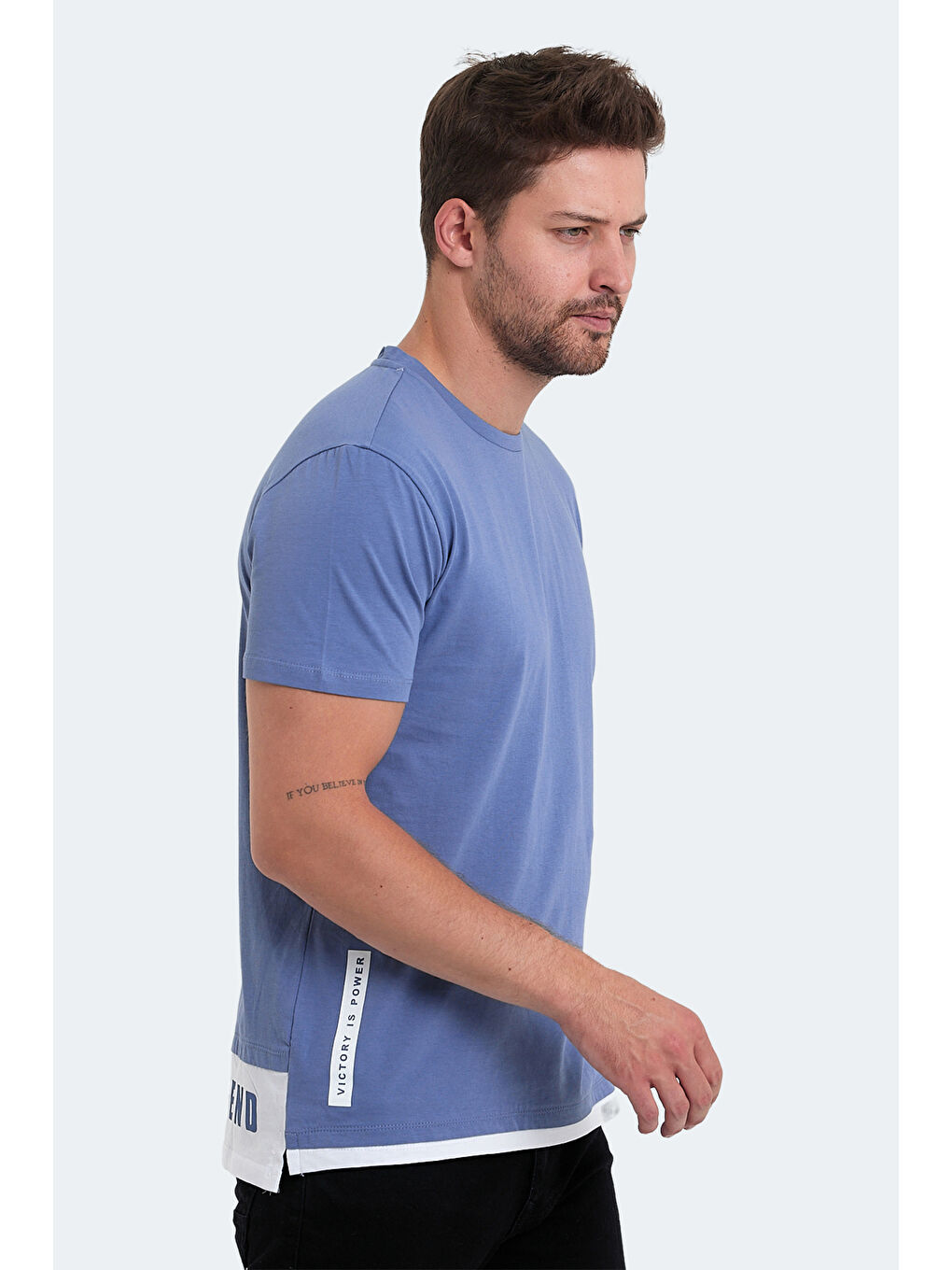 VISITOR Erkek %100 Pamuk Tişört Mavi-1