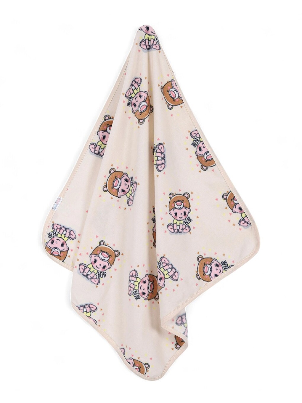 Bej Bebek Baskılı Polar Bebek Battaniye (en:77cm Boy:87 Cm)-1