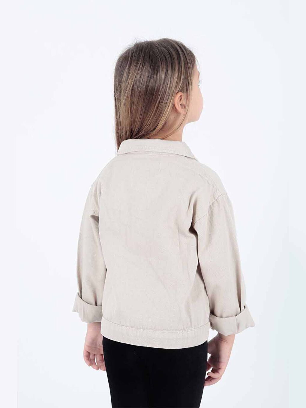 Bej Kız Çocuk Ceket Pamuklu Gabardin Renkli Ceket-4