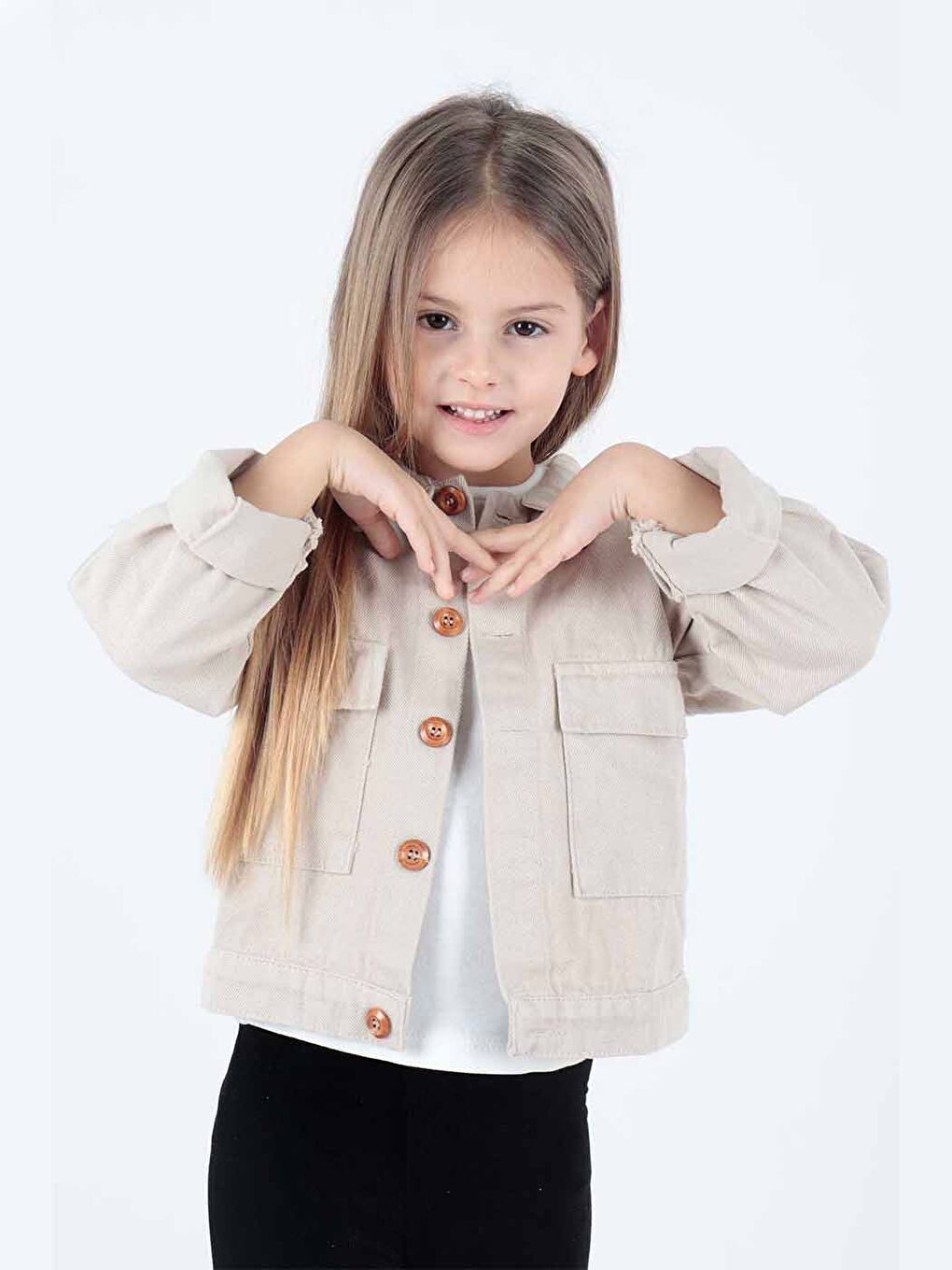 Bej Kız Çocuk Ceket Pamuklu Gabardin Renkli Ceket-2