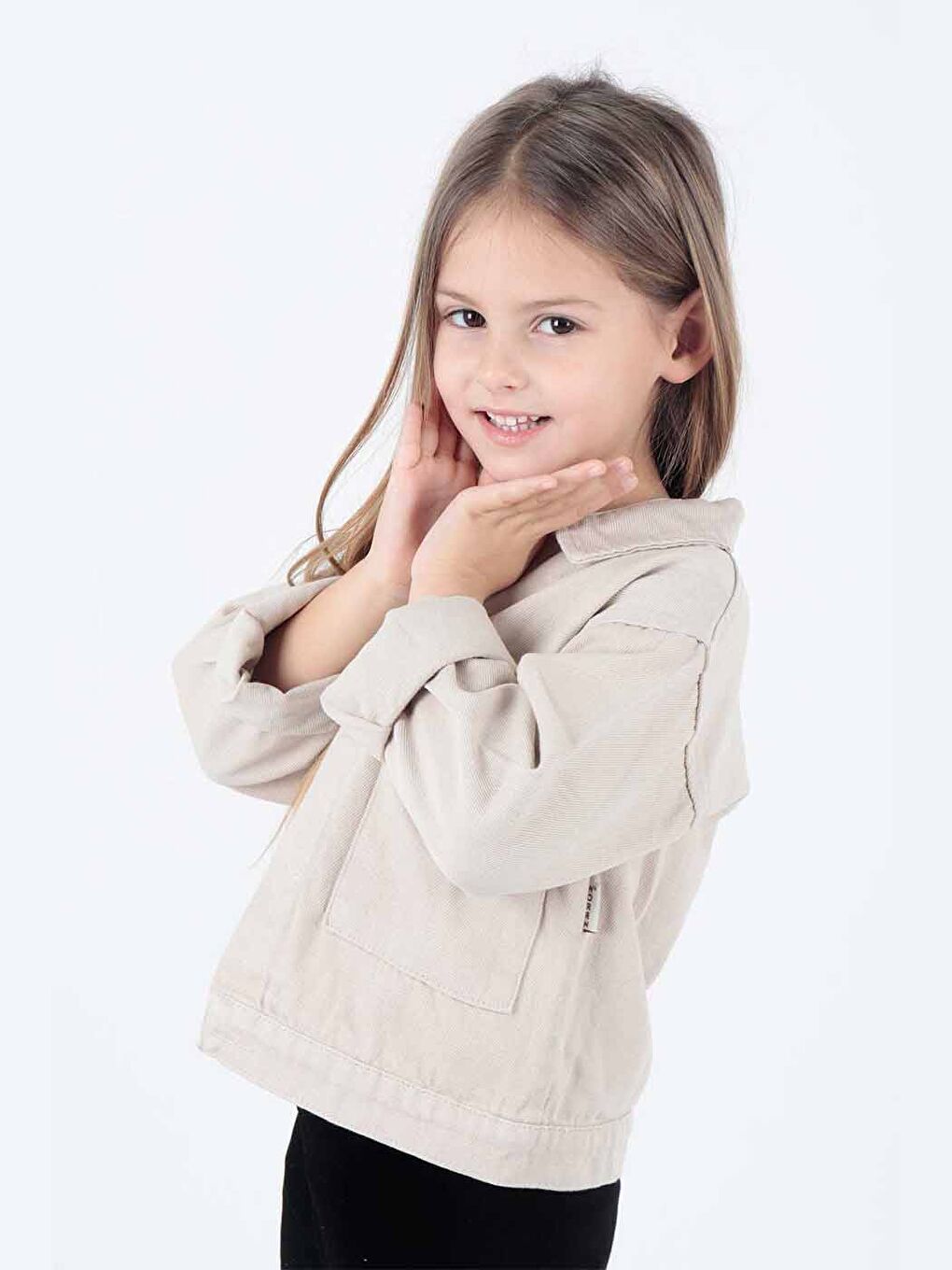 Bej Kız Çocuk Ceket Pamuklu Gabardin Renkli Ceket-3