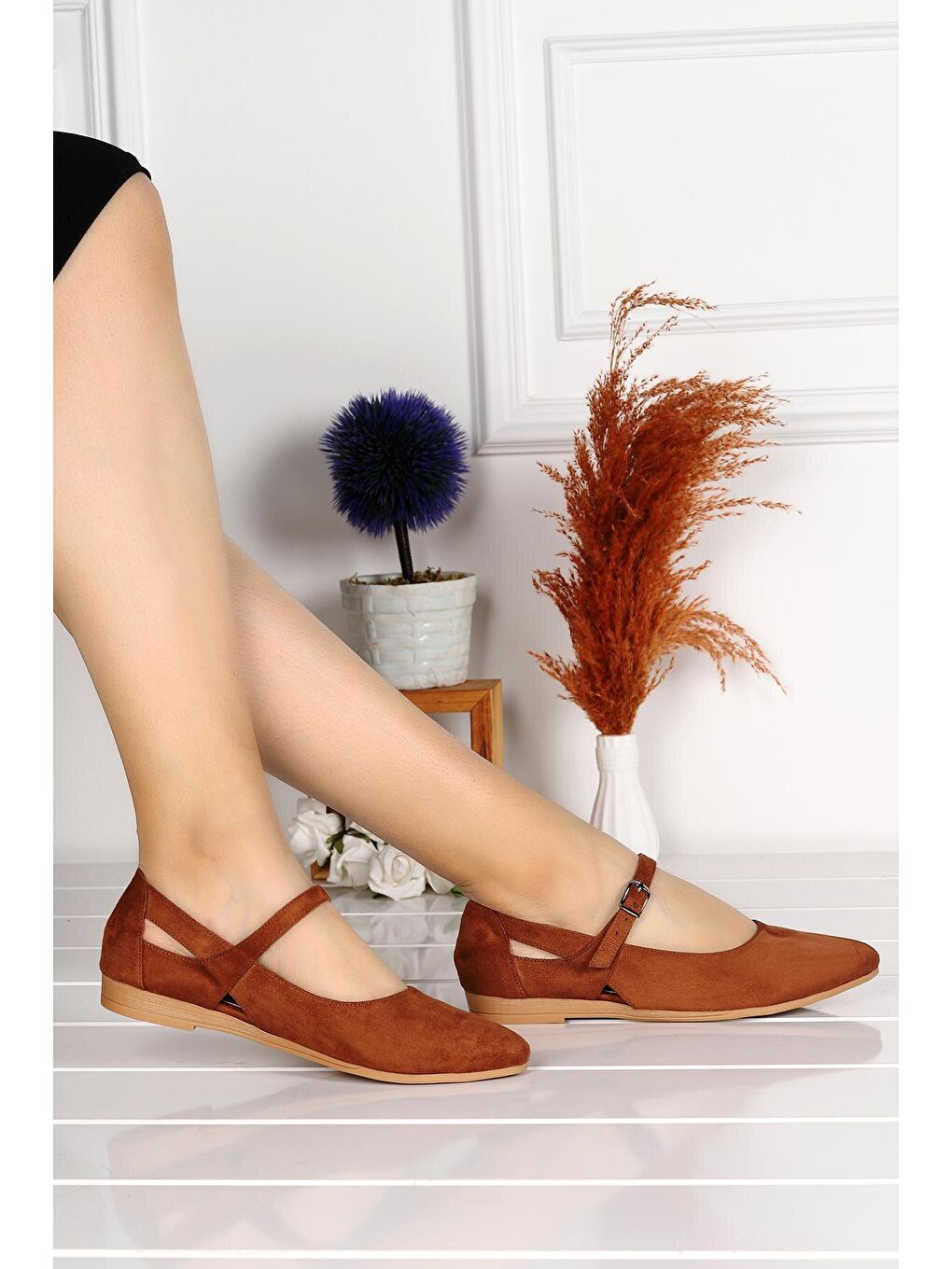 Kahverengi Süet Sandalet Kadın Babet 1920-201-2