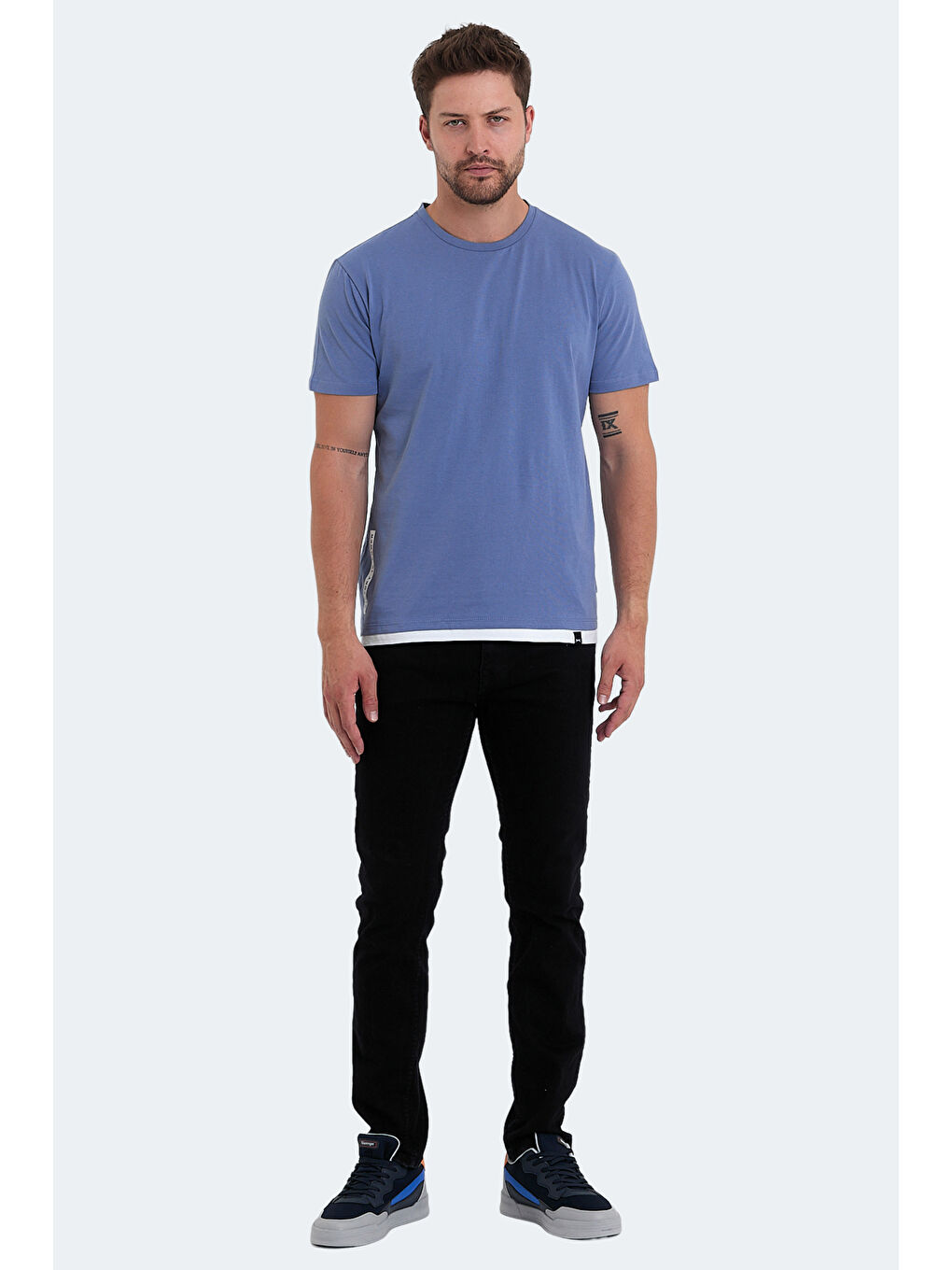 VISITOR Erkek %100 Pamuk Tişört Mavi-6