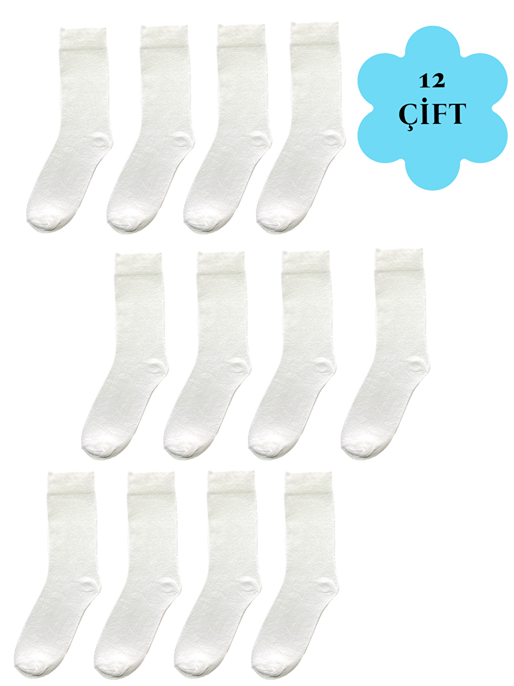 12'li Kadın Beyaz Pamuklu Yumuşak Nefes Alabilen Dayanıklı Soket Çorap