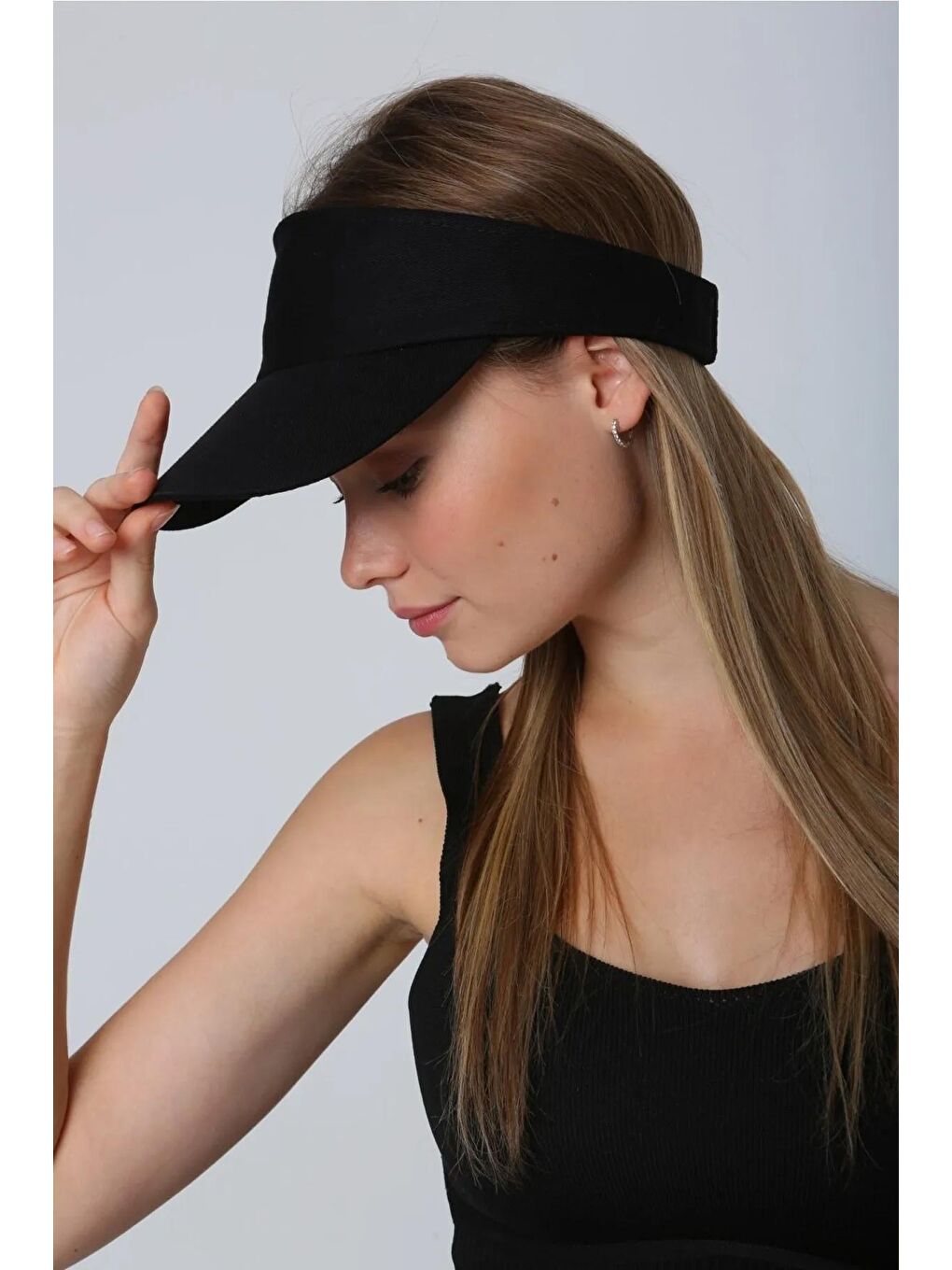 Siyah Ayarlanabilir Vizör Plaj Şapkası-1